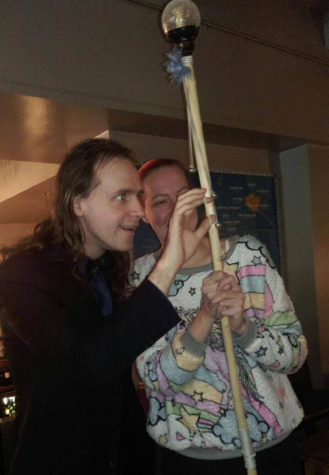 Photo of Robert and Dulcea from Bonfire Point with the storytellers' staff