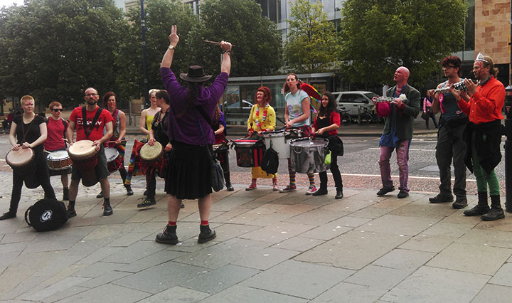 Photograph of the Beastie Drummers at Pride Edinburgh 2015